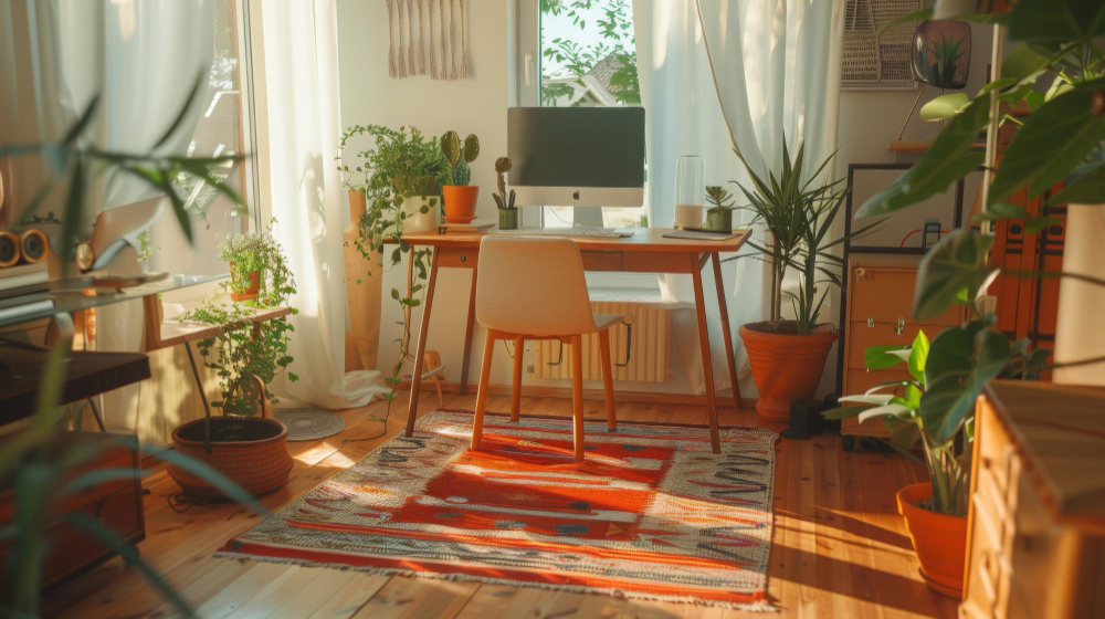 Sunny Home Office With Plants